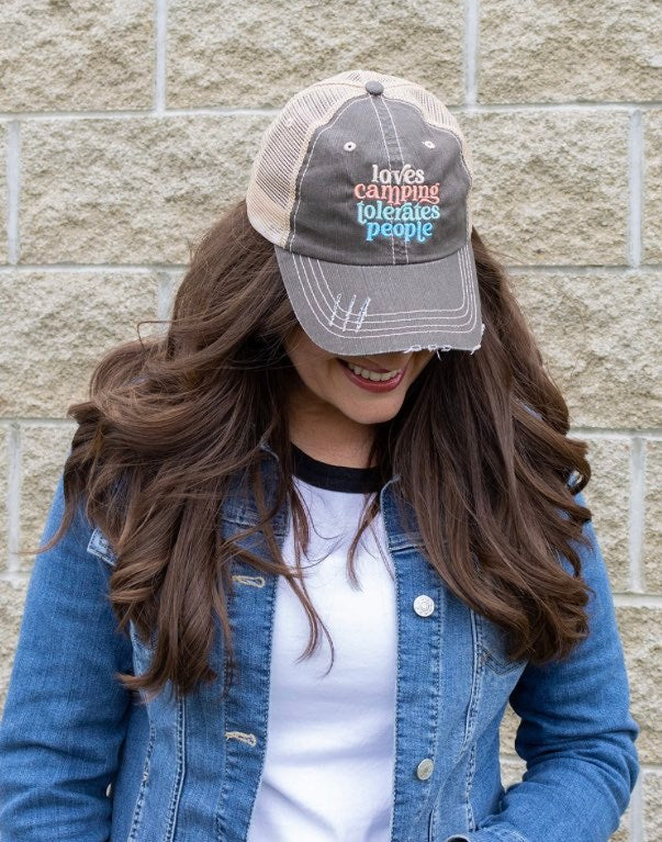 LOVES CAMPING TOLERATES PEOPLE HAT