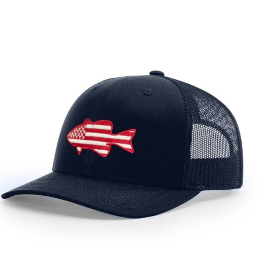 RUSTIC FISH FLAG Richardson 112 Trucker Cap (Navy/Navy)