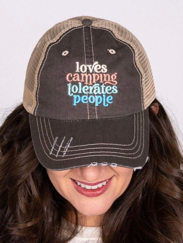 LOVES CAMPING TOLERATES PEOPLE HAT